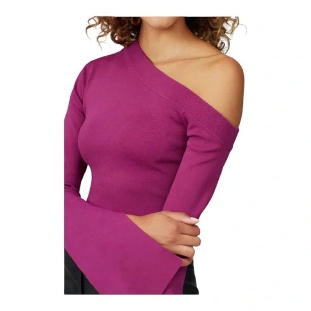 Solace London $395 Purple One Shoulder Asymmetric Knit Top Sweater 10 Med — image 4 of 7